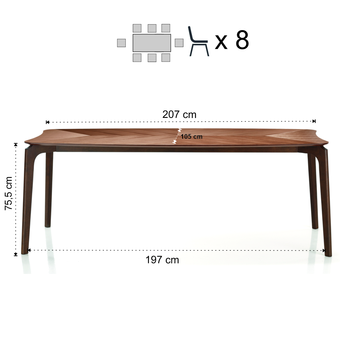 Tavolo tavolo fisso SOFIA -in legno massello tinto finitura Noce scuro - immagine 9